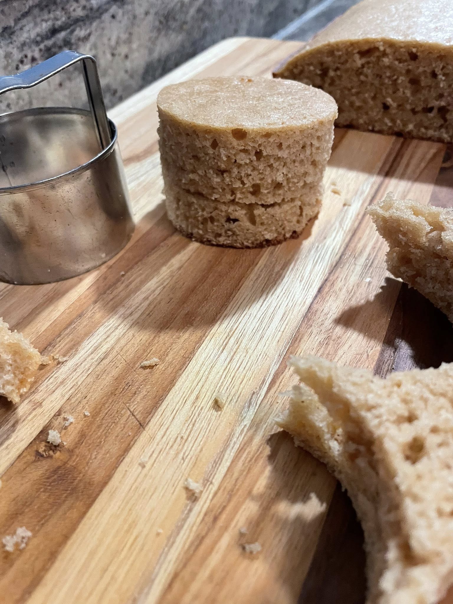 Cake sheet after cutting cookie butter mini cakes rounds