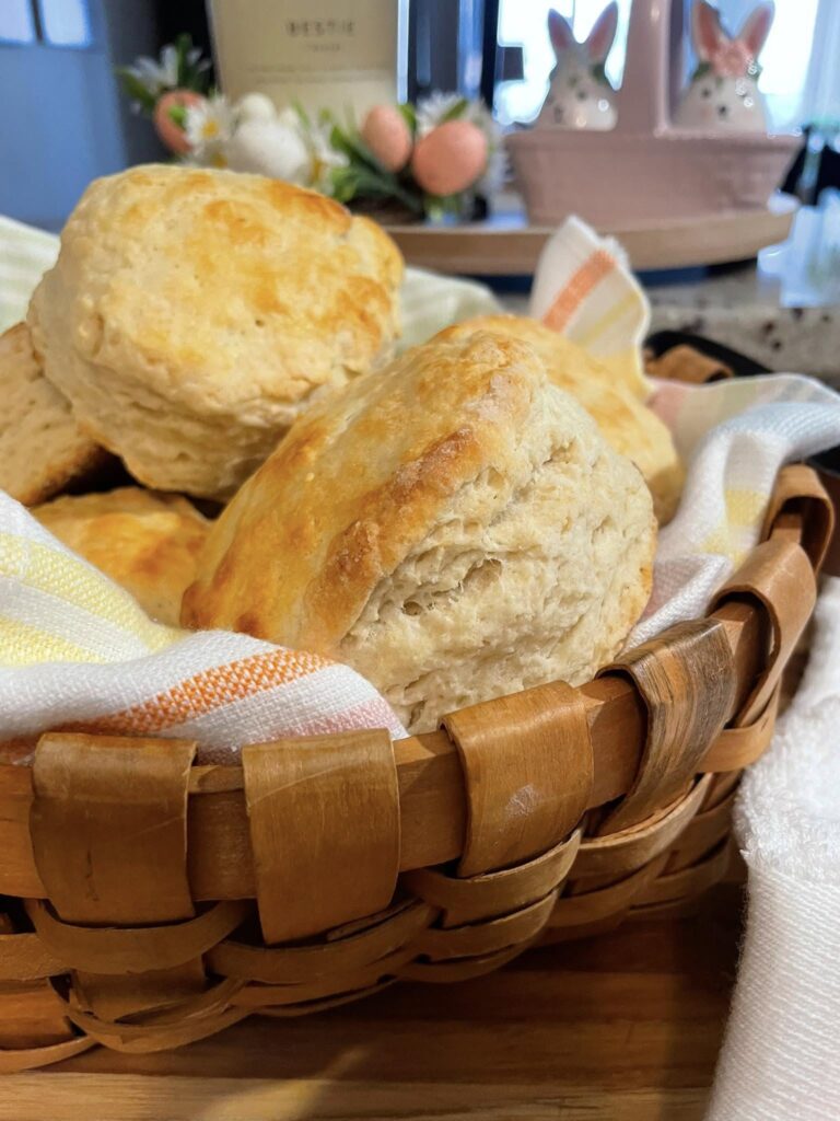 reshly baked old-fashioned buttermilk biscuits in basket
