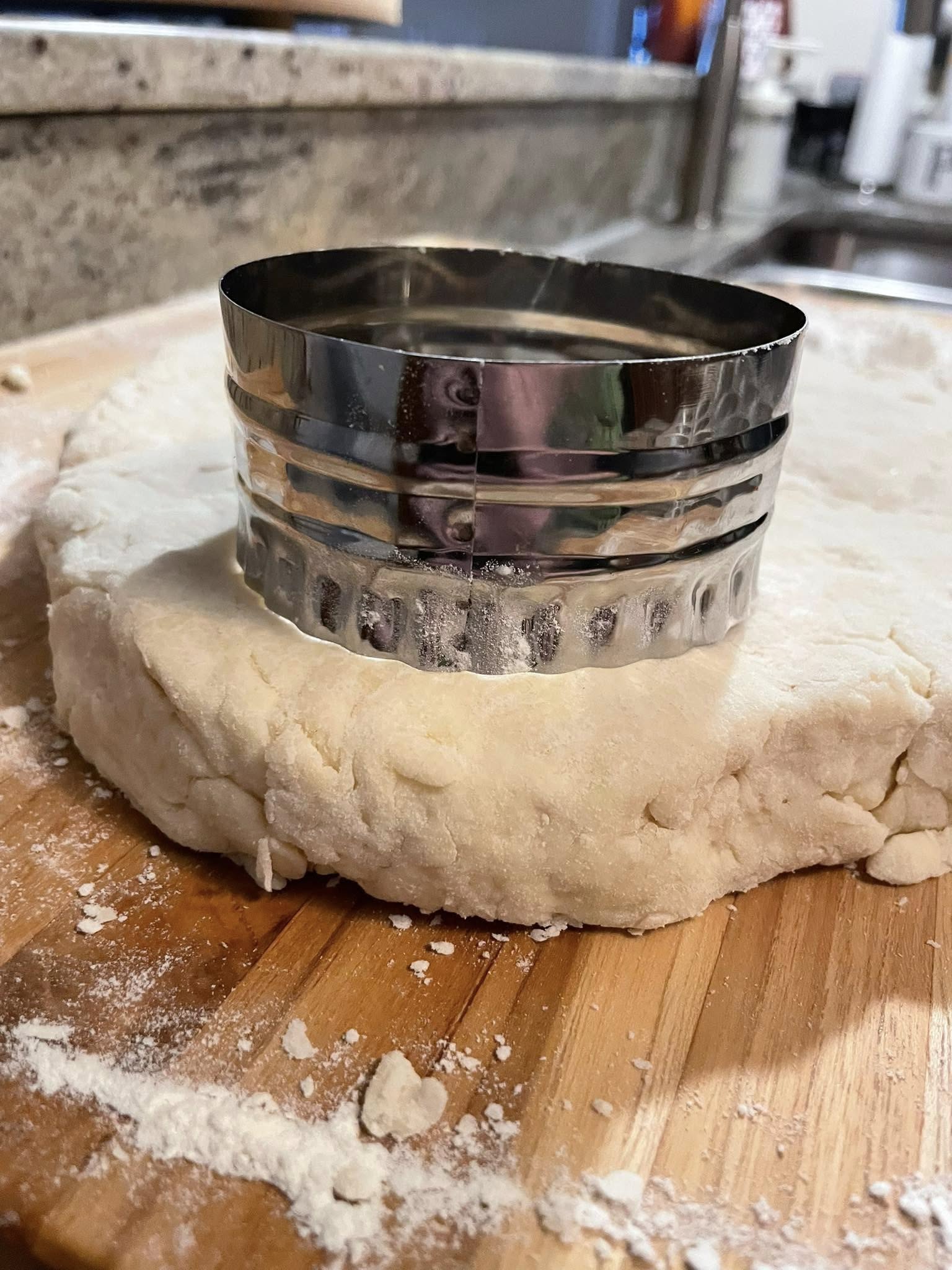 Mixing dry ingredients for old-fashioned buttermilk biscuits